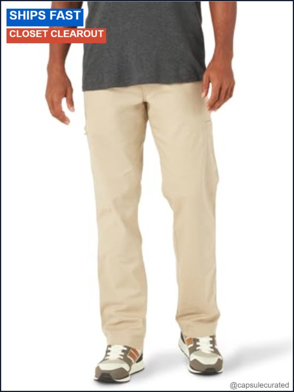 Men's Stretch Cotton Cargo Pants Straight Leg with Zipper Pockets